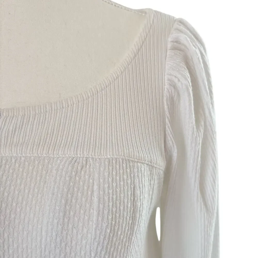 Free People Button Down Knit Top | Size XS Ivory color Boho Cottagecore Romantic